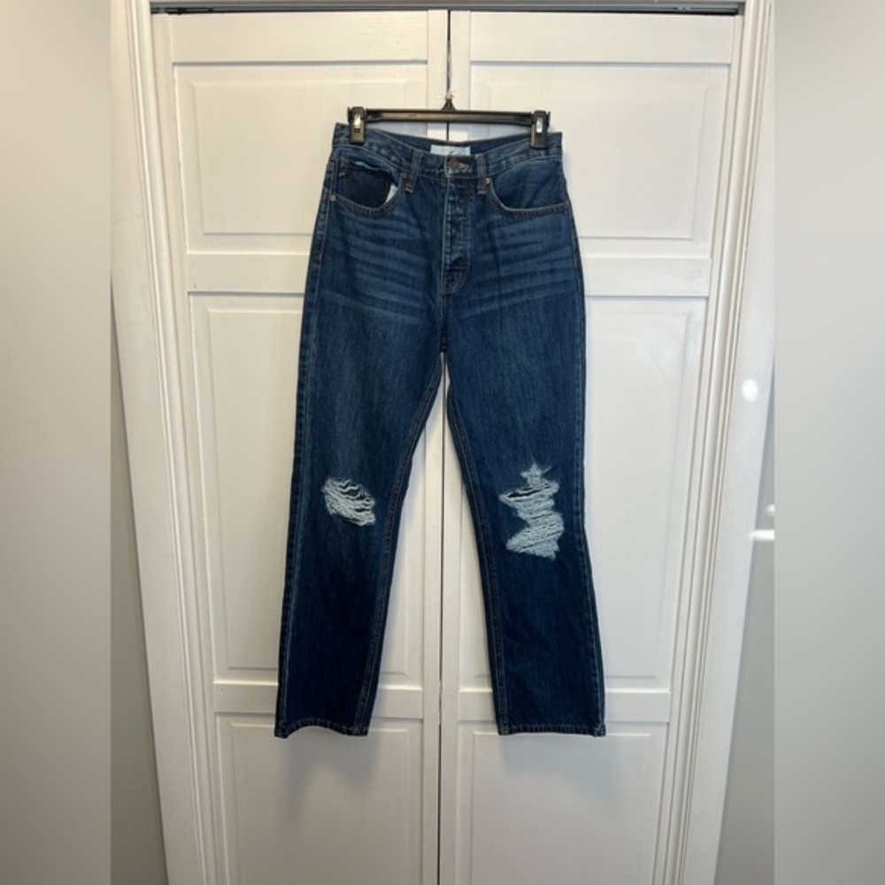 KanCan Straight Leg Button Fly Distressed Jean Size 25 Color Blue